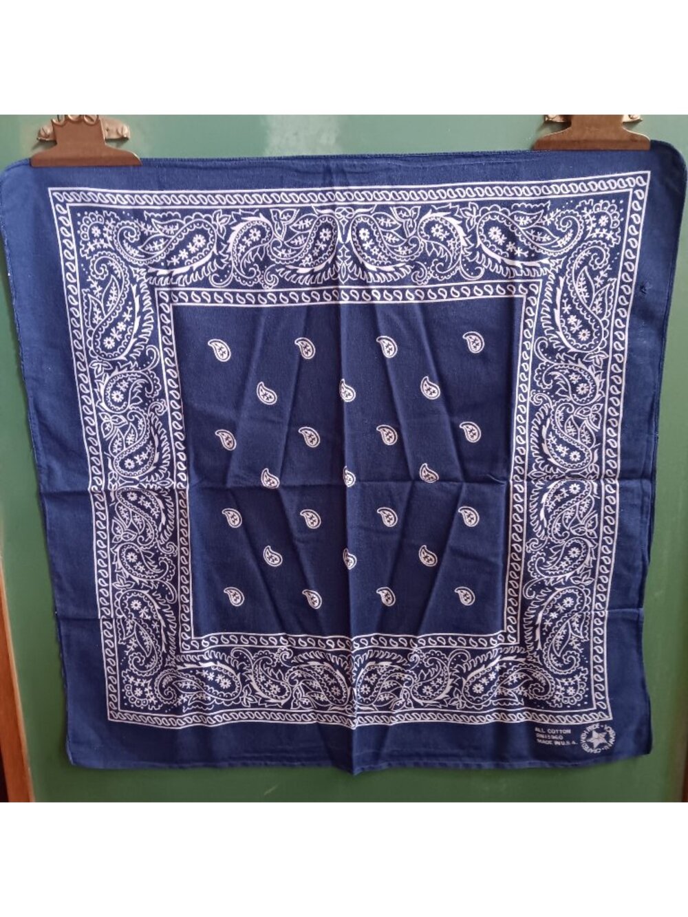 Vintage Cowboy Biker Western Hanky Blue Cotton Bandana Made In USA RN 13960